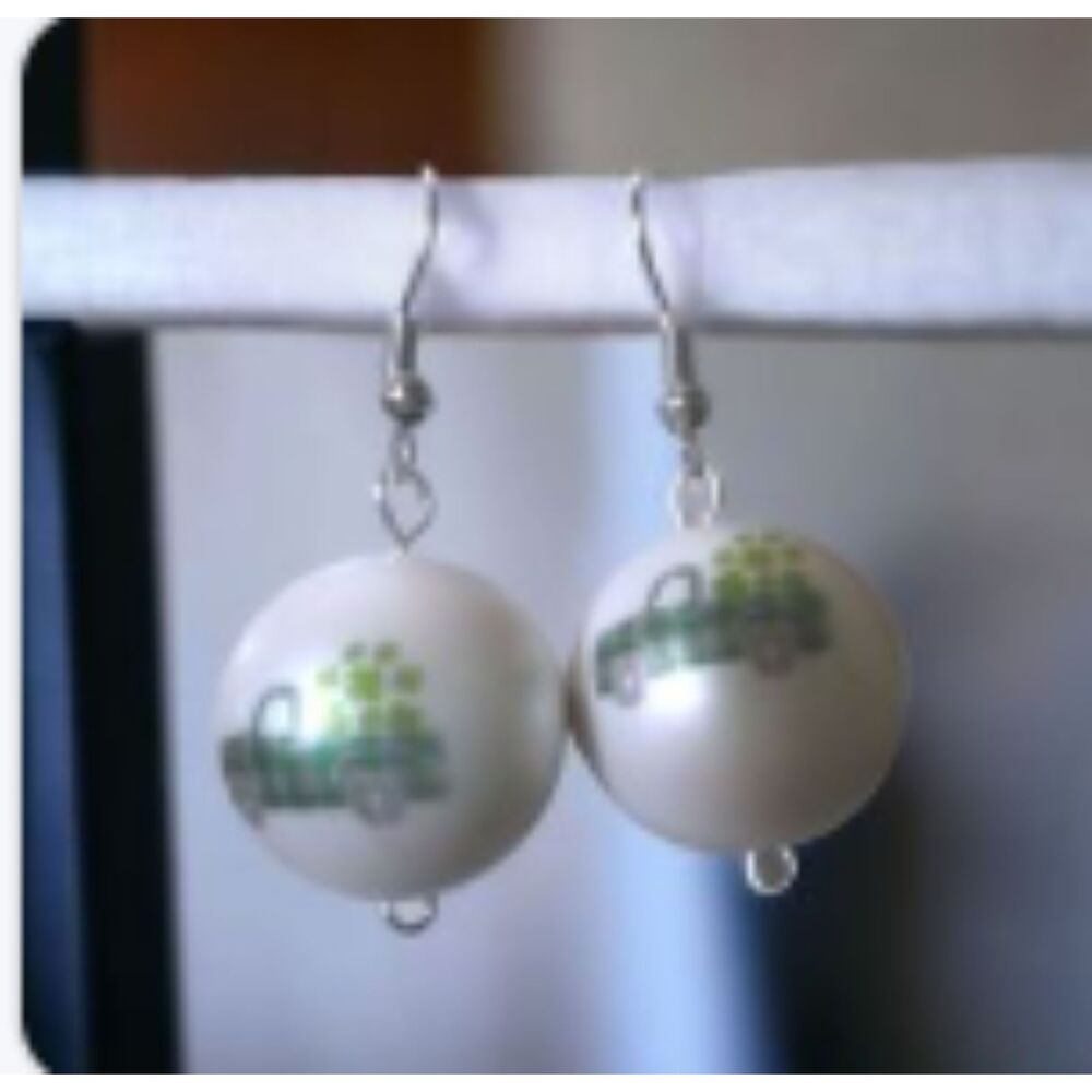 Vintage Green Truck Gumball 20mm 1" Dangle Earrings St. Patrick's Day Handmade